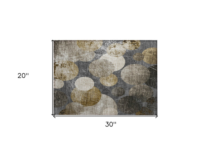 2' X 3' Brown Beige and Ivory Abstract Washable Non Skid Indoor Outdoor Area Rug