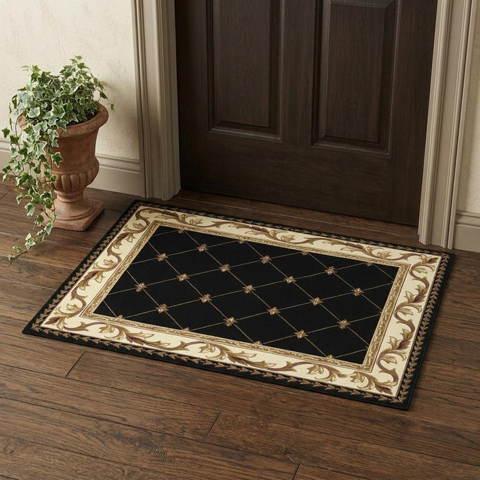 2' X 3' Brown Black And Ivory Floral Vines Area Rug