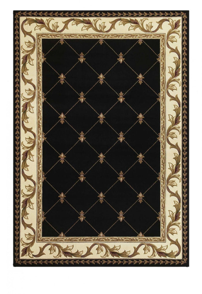 2' X 3' Brown Black And Ivory Floral Vines Area Rug