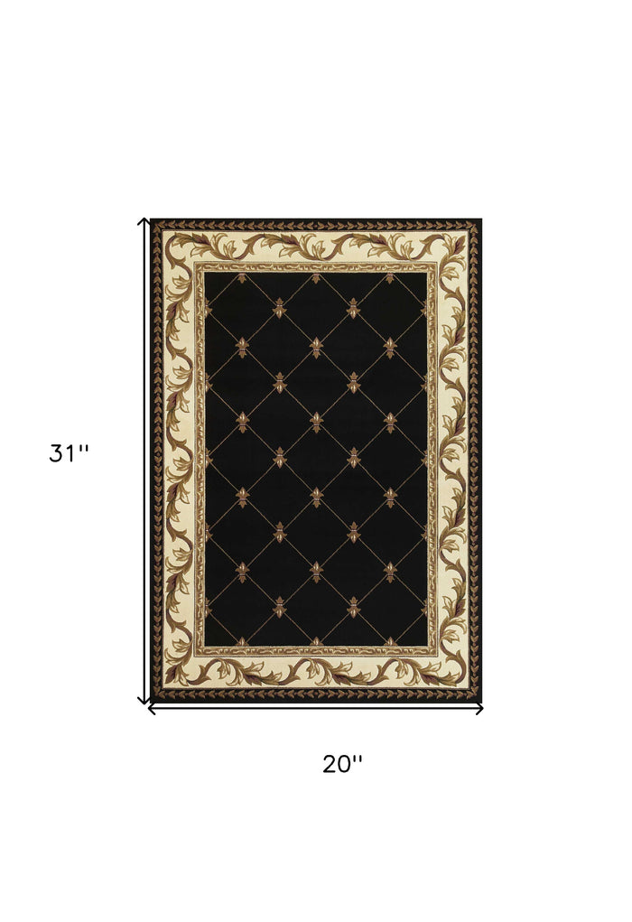2' X 3' Brown Black And Ivory Floral Vines Area Rug