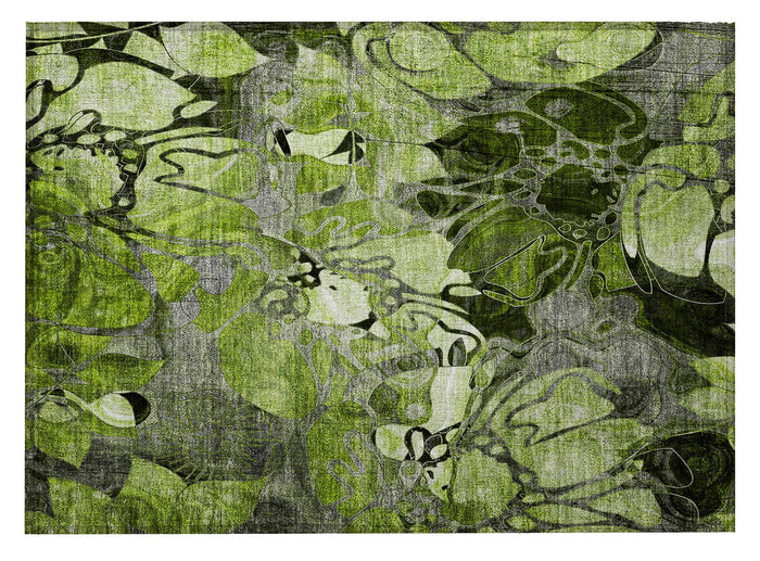 2' X 3' Fern Green and Gray Floral Washable Non Skid Indoor Outdoor Area Rug