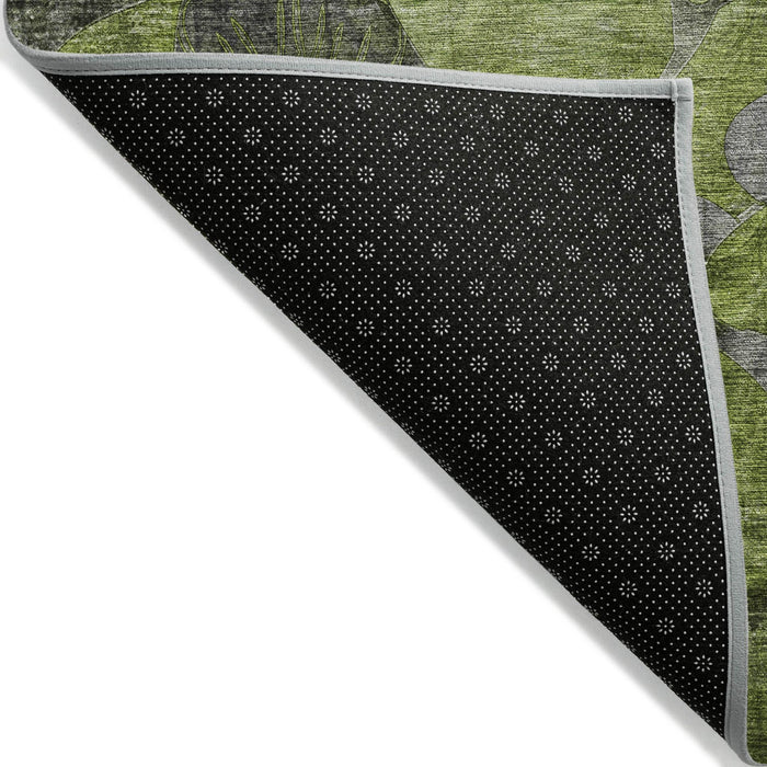 2' X 3' Fern Green and Gray Floral Washable Non Skid Indoor Outdoor Area Rug