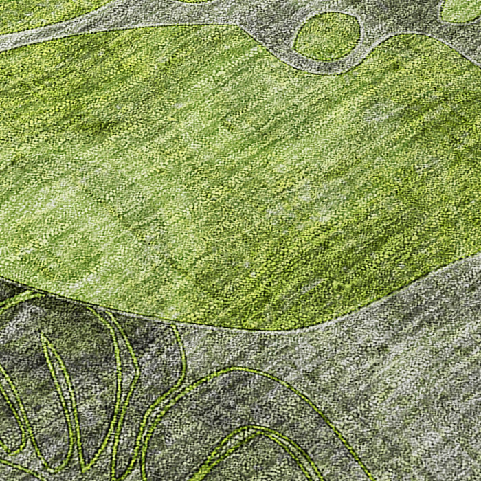 2' X 3' Fern Green and Gray Floral Washable Non Skid Indoor Outdoor Area Rug