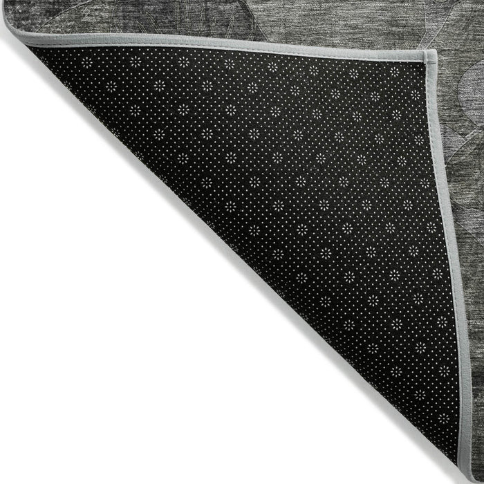 2' X 3' Gray Abstract Washable Indoor Outdoor Area Rug