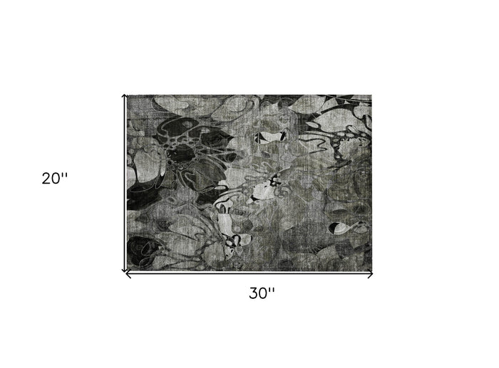 2' X 3' Gray Abstract Washable Indoor Outdoor Area Rug