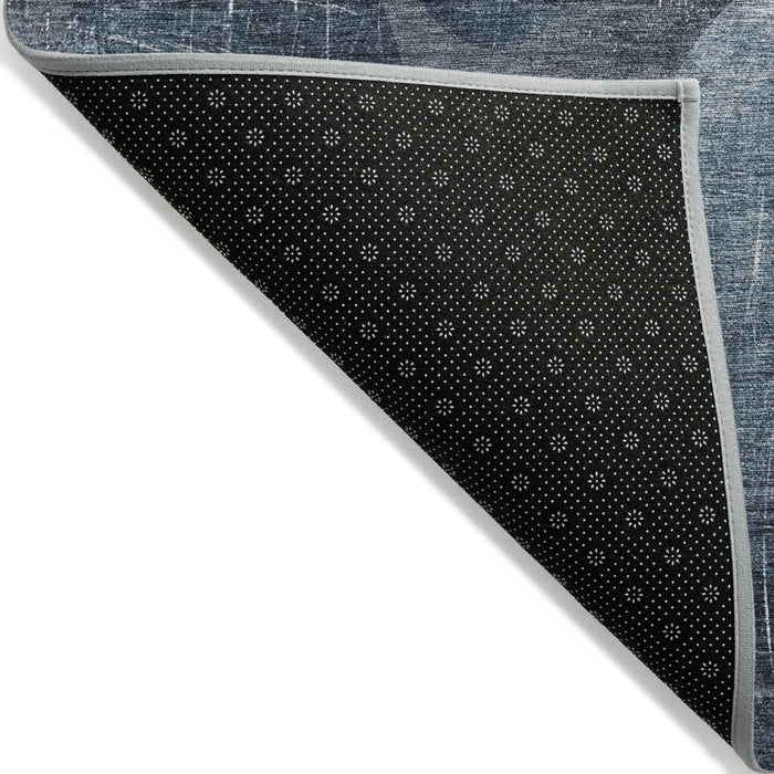 2' X 3' Gray and Blue Abstract Washable Non Skid Indoor Outdoor Area Rug