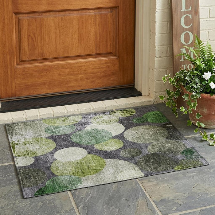 2' X 3' Green and Gray Abstract Washable Non Skid Indoor Outdoor Area Rug