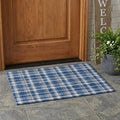 2' X 3' Navy and Ivory Plaid Washable Non Skid Indoor Outdoor Area Rug