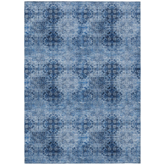 2' X 3' Navy Blue Floral Medallion Washable Non Skid Indoor Outdoor Area Rug