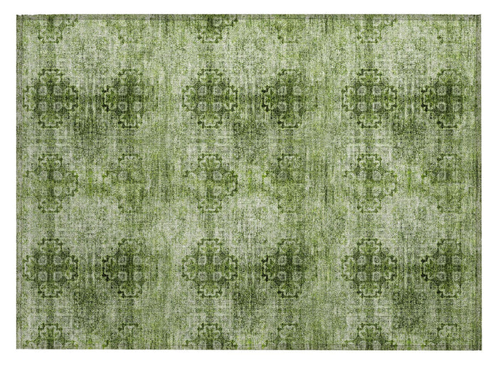2' X 3' Olive Green Floral Medallion Washable Non Skid Indoor Outdoor Area Rug