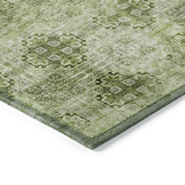 2' X 3' Olive Green Floral Medallion Washable Non Skid Indoor Outdoor Area Rug