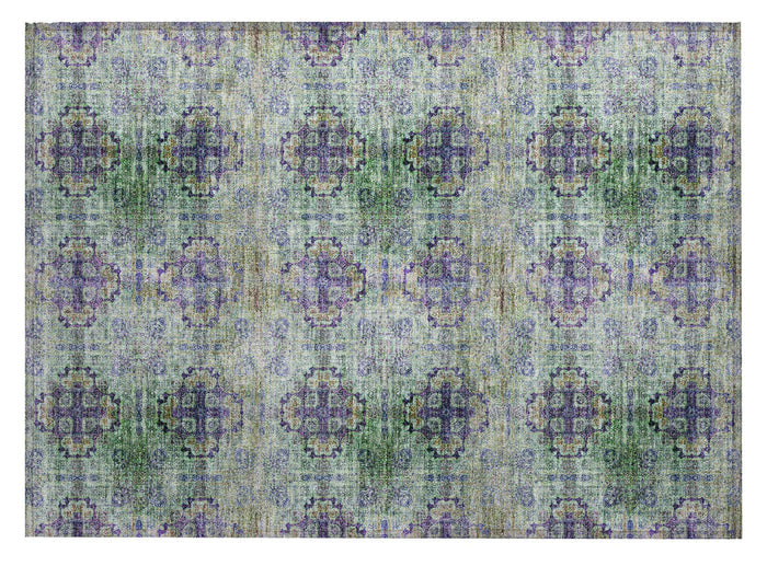 2' X 3' Purple and Green Floral Medallion Washable Non Skid Indoor Outdoor Area Rug