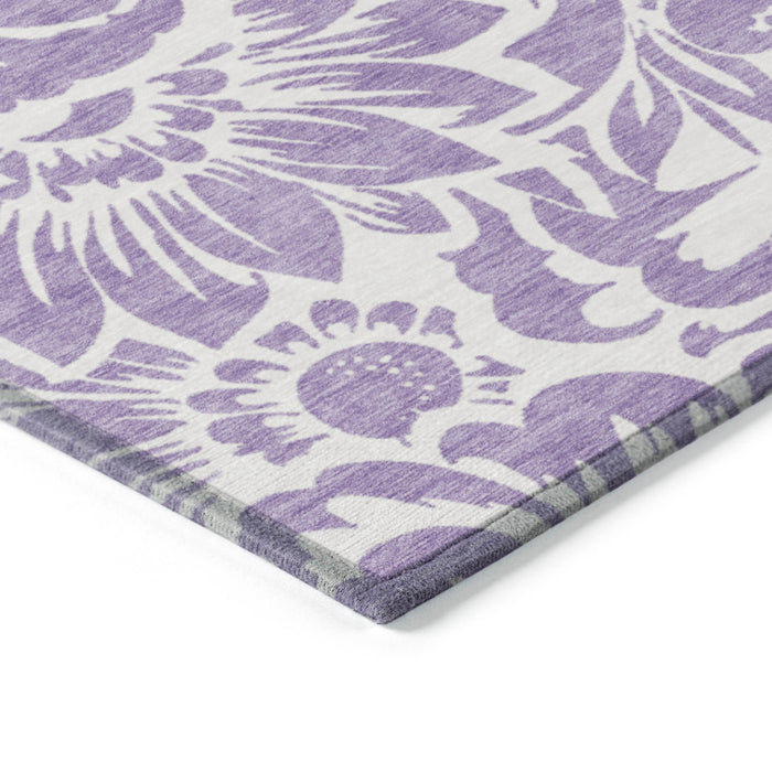 2' X 3' Purple and Ivory Floral Washable Non Skid Indoor Outdoor Area Rug