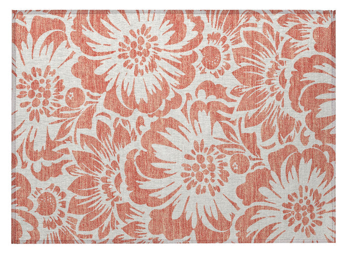 2' X 3' Salmon and Ivory Floral Washable Non Skid Indoor Outdoor Area Rug