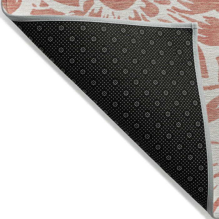 2' X 3' Salmon and Ivory Floral Washable Non Skid Indoor Outdoor Area Rug