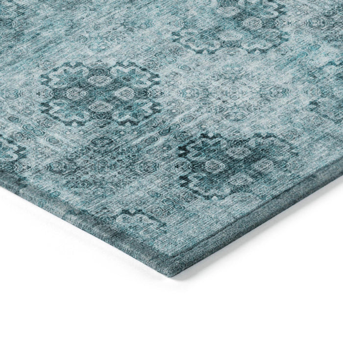 2' X 3' Teal Floral Medallion Washable Non Skid Indoor Outdoor Area Rug