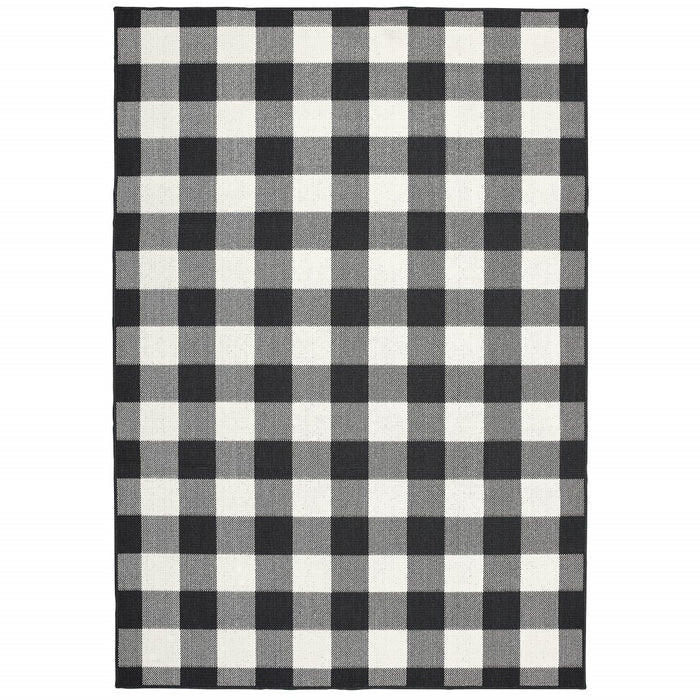 2' X 4' Black And Ivory Indoor Outdoor Area Rug
