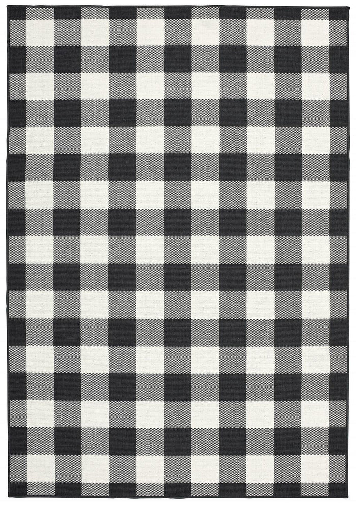 2' X 4' Black And Ivory Indoor Outdoor Area Rug