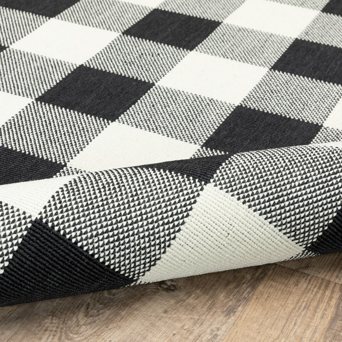 2' X 4' Black And Ivory Indoor Outdoor Area Rug