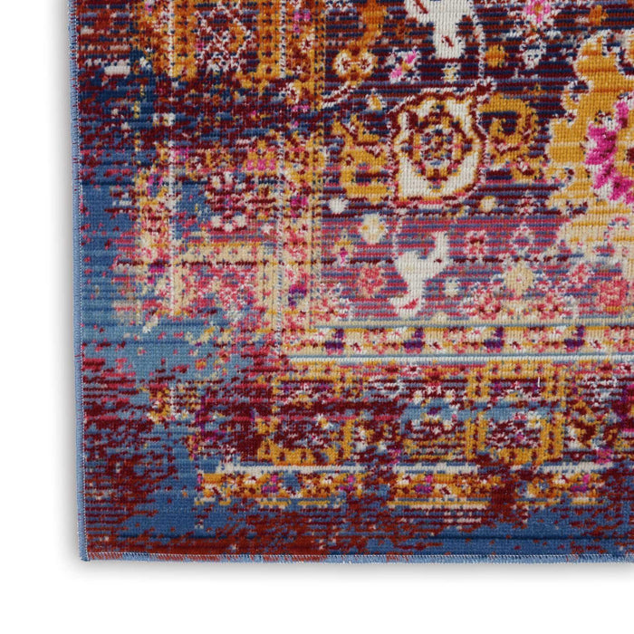 2' X 4' Blue Yellow And Red Floral Distressed Area Rug
