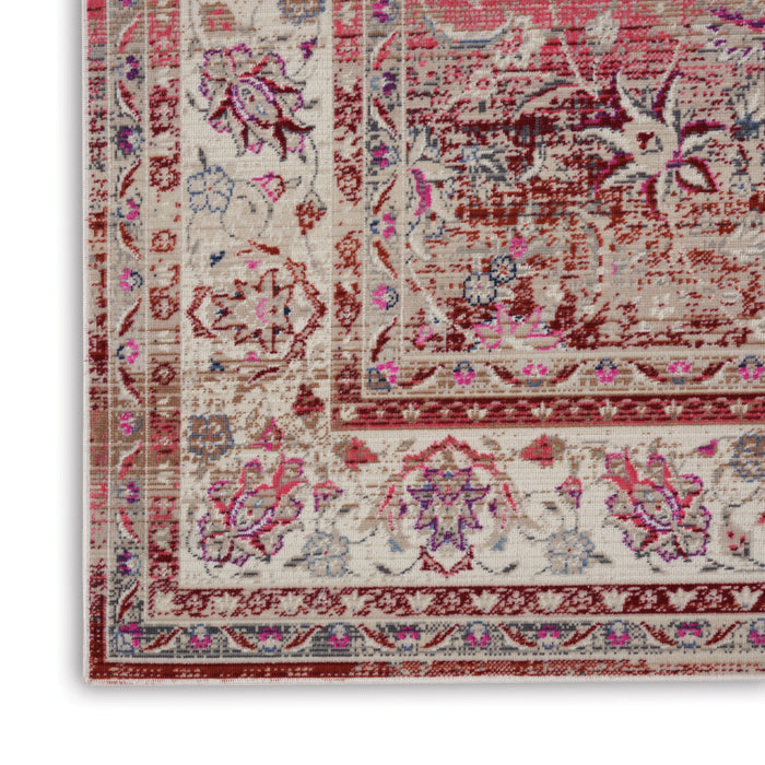2' X 4' Ivory And Red Floral Distressed Area Rug