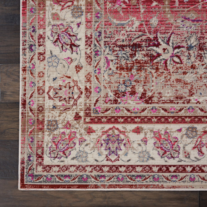 2' X 4' Ivory And Red Floral Distressed Area Rug