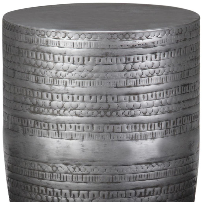 20" Antique Silver Distressed Iron Round Drum End Table