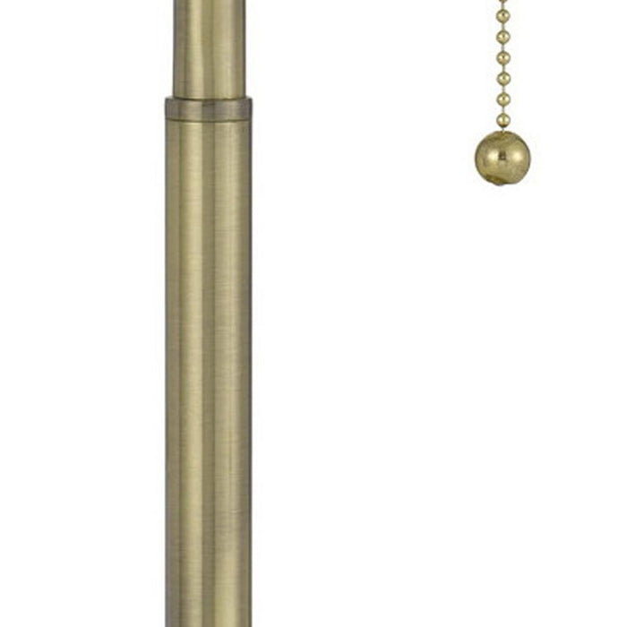 20" Antiqued Brass Metal Two Light Table Lamp With White Drum Shade
