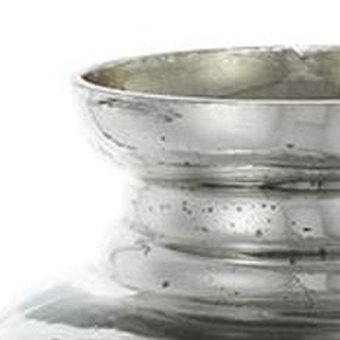 20" Antiqued Silver Etched Floral Glass Round Table Vase