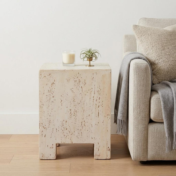 20" Beige Faux Stone Square End Table