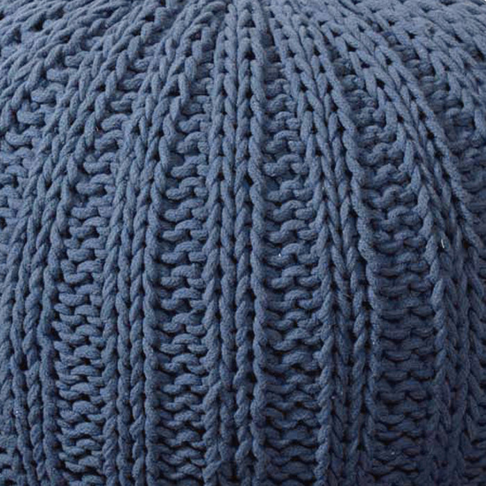 20" Blue Cotton Round Pouf Ottoman