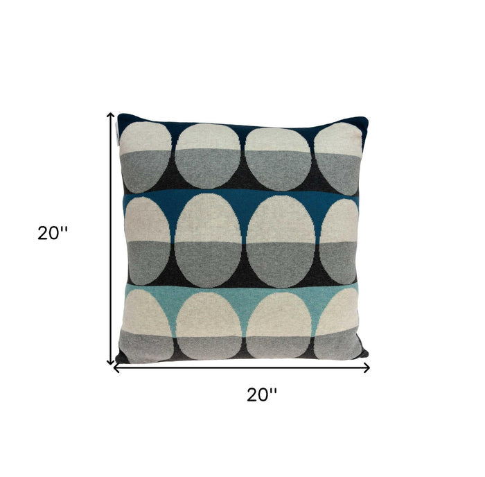 20" Blue Gray And Ivory Geometric Cotton Throw Pillow