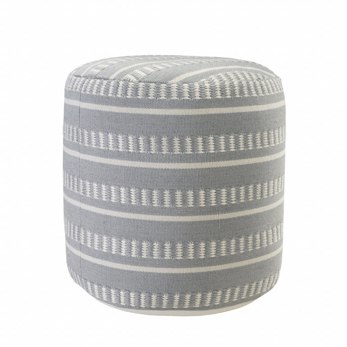 20" Blue Polyester Round Striped Indoor Outdoor Pouf Ottoman