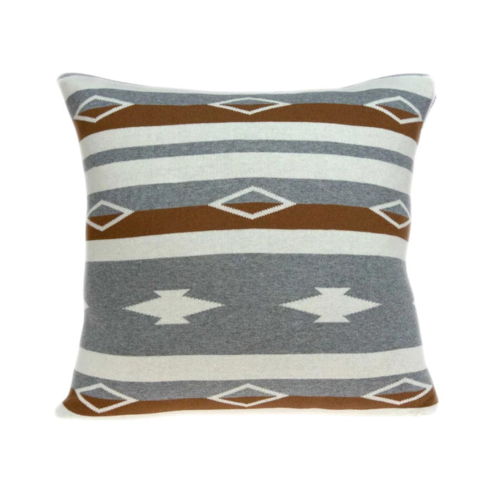 20" Brown Gray And Ivory Southwestern Cotton Throw Pillow