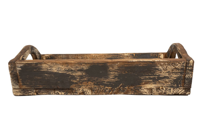 20" Dark Brown Reclaimed Wood Handmade Serving Tray With Handles