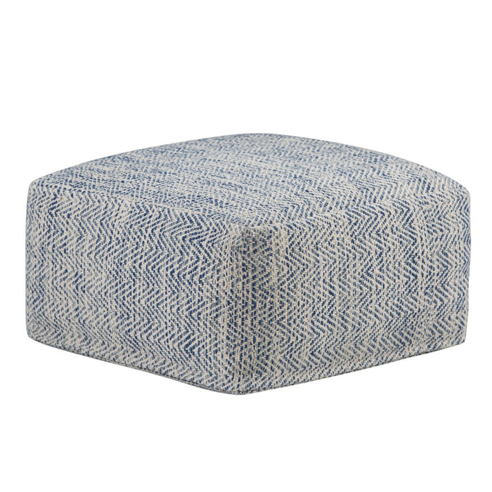 20" Denim Blue and White Cotton Chevron Pouf Ottoman