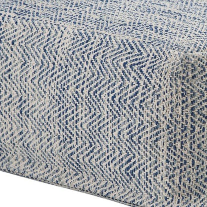 20" Denim Blue and White Cotton Chevron Pouf Ottoman