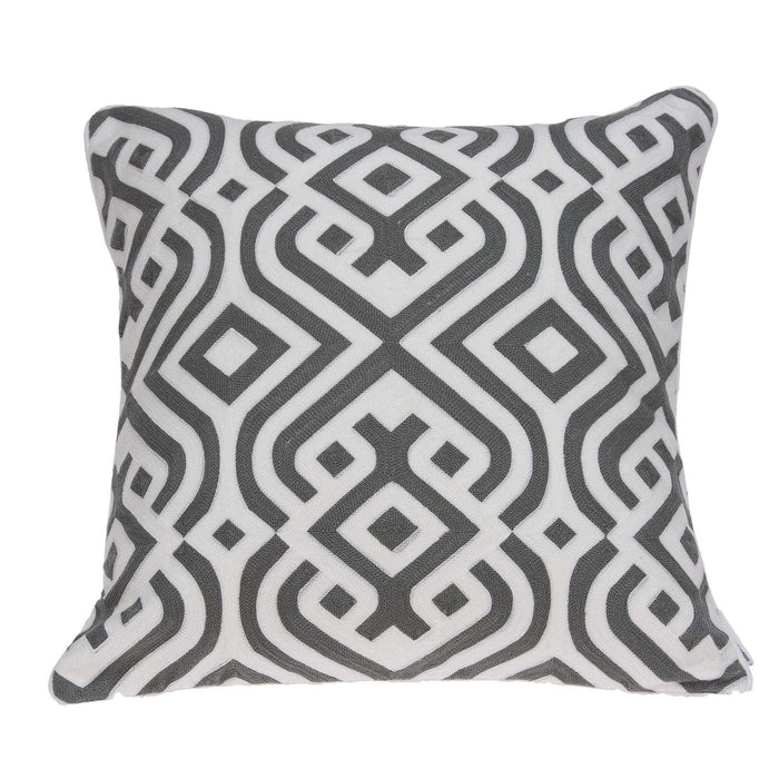 20" Gray And White Stencil Cotton Throw Pillow