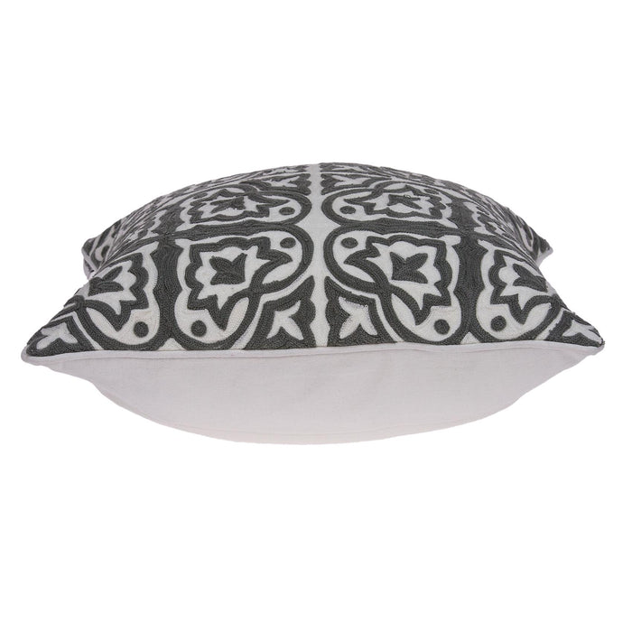 20" Gray And White Stencil Cotton Throw Pillow