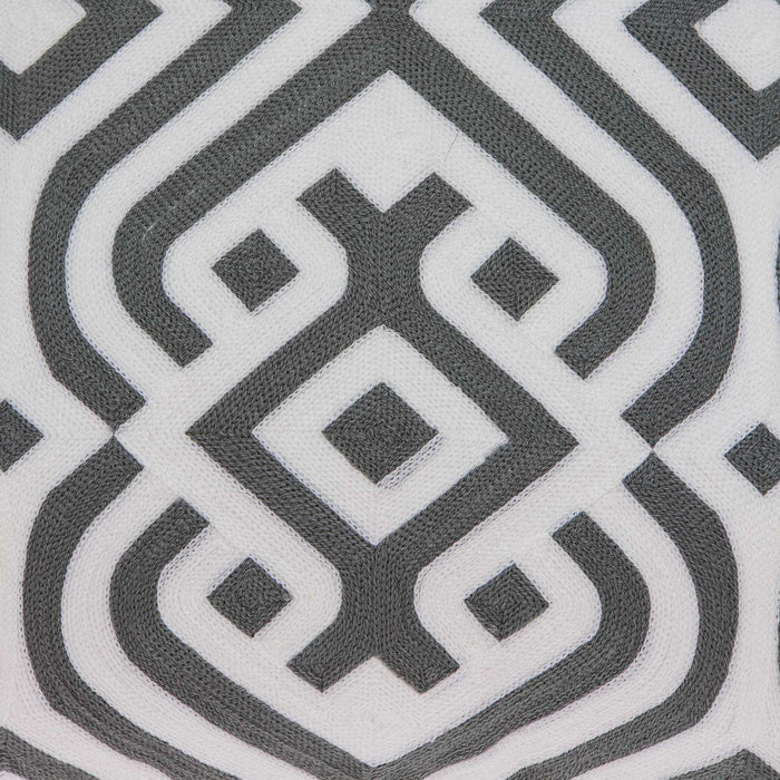 20" Gray And White Stencil Cotton Throw Pillow