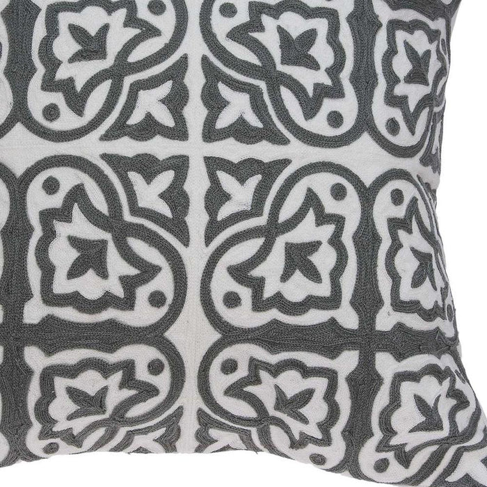 20" Gray And White Stencil Cotton Throw Pillow