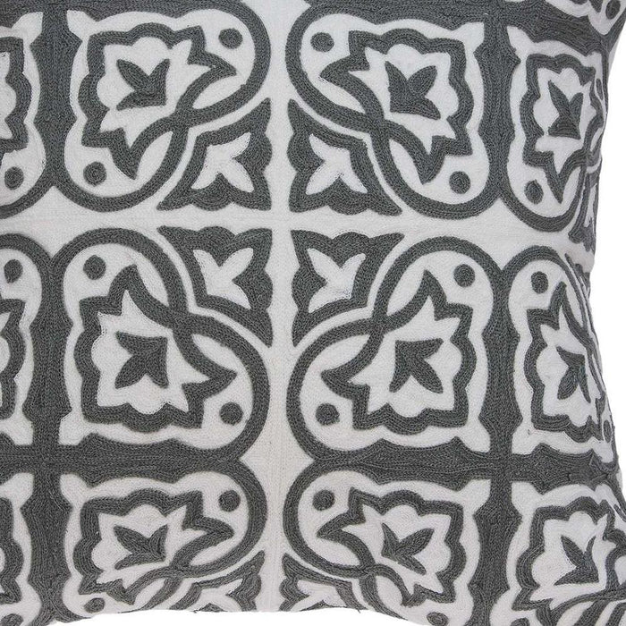 20" Gray And White Stencil Cotton Throw Pillow