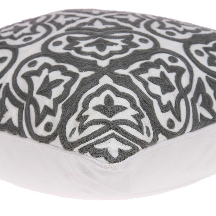 20" Gray And White Stencil Cotton Throw Pillow
