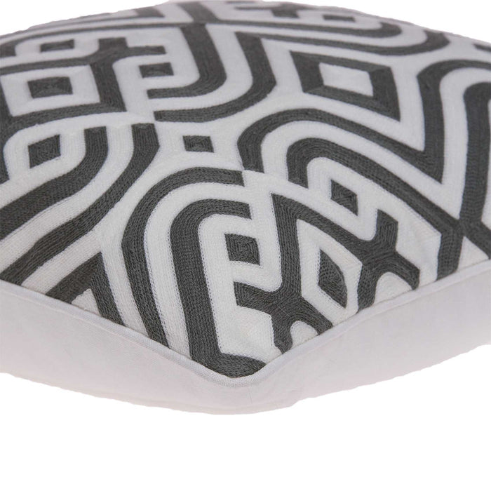 20" Gray And White Stencil Cotton Throw Pillow