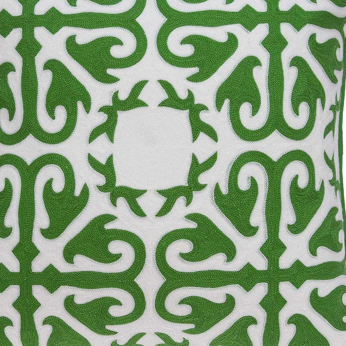 20" Green And White Stencil Cotton Throw Pillow