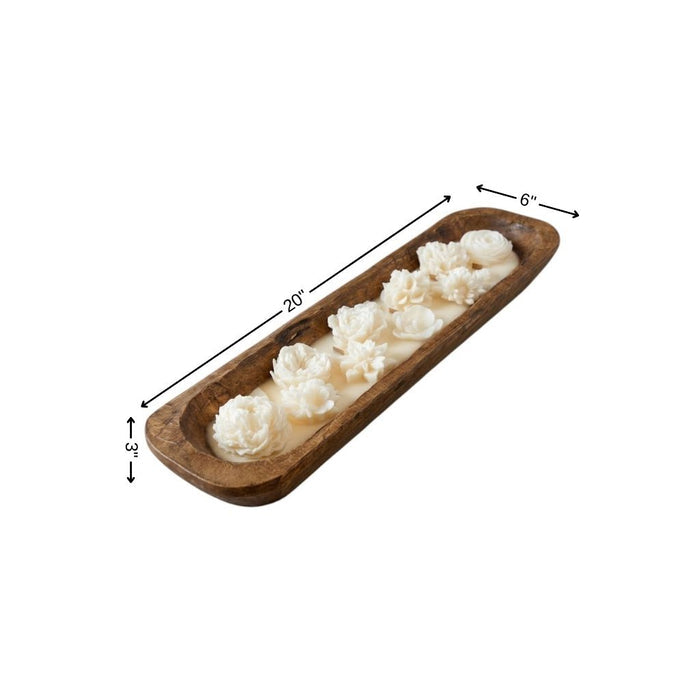 20" Ivory Day at the Spa Scented Six Wick Candle In Brown Distressed Wood Oval Dough Bowl