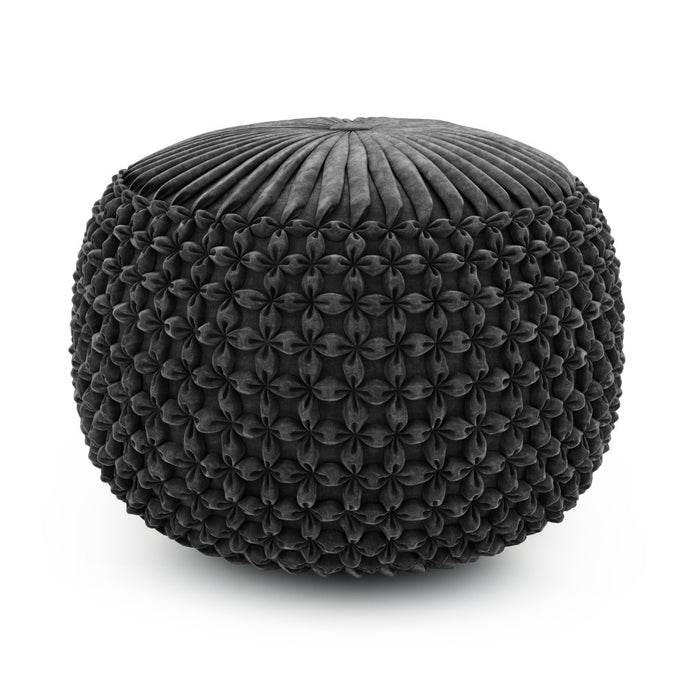 20" Slate Gray Velvet Tufted Round Pouf Ottoman