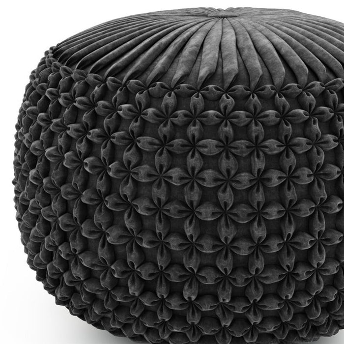 20" Slate Gray Velvet Tufted Round Pouf Ottoman