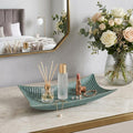 20" Teal Blue Ceramic Boat Vanity Tray