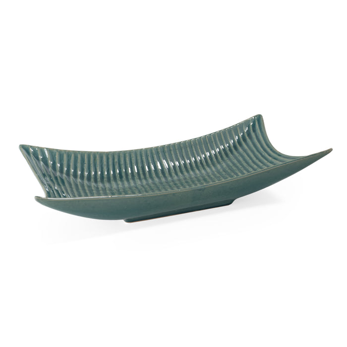 20" Teal Blue Ceramic Boat Vanity Tray